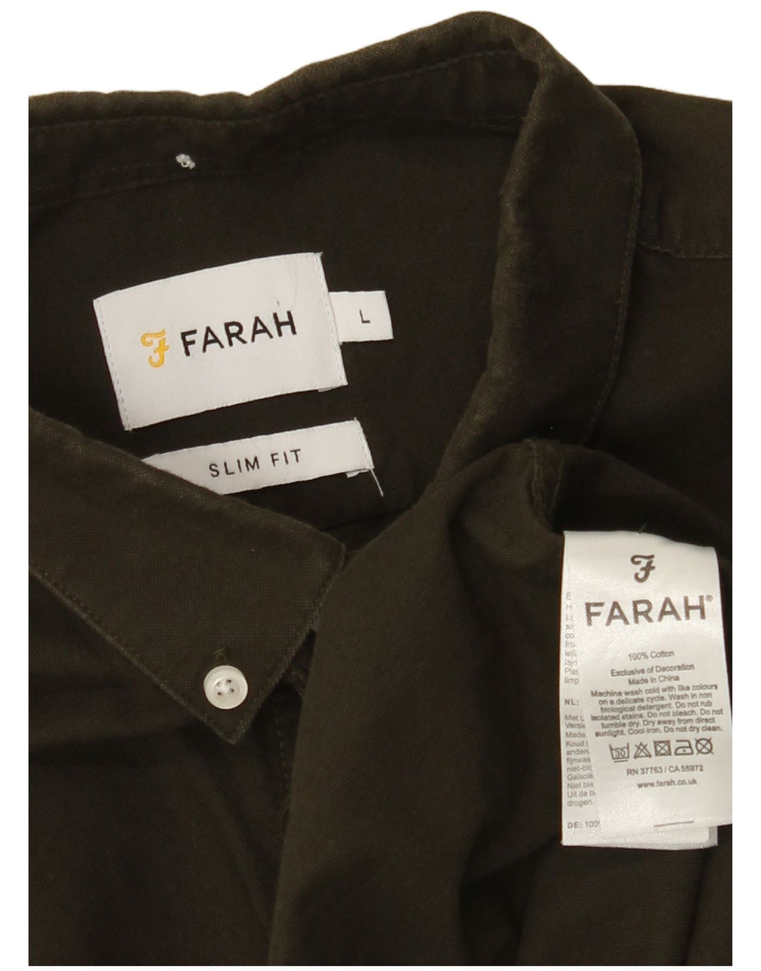 FARAH Herren-Slim-Fit-Hemd, groß, Khaki, Baumwolle