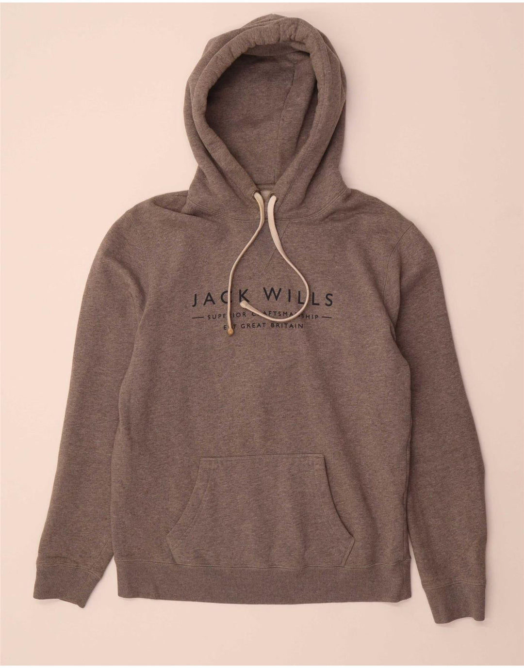 JACK WILLS Mens Graphic Hoodie Jumper Small Grey Cotton