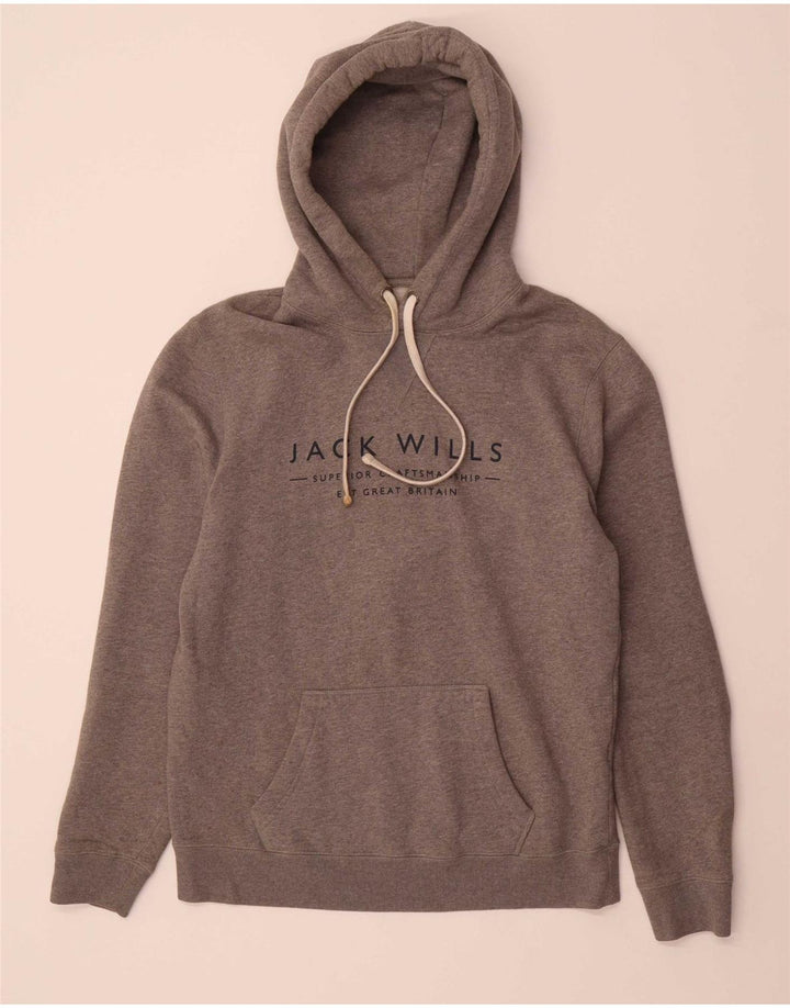 JACK WILLS Mens Graphic Hoodie Jumper Small Grey Cotton