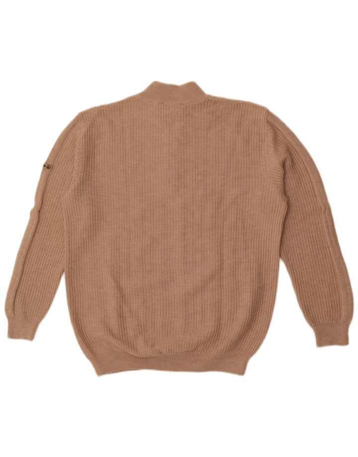 Navigare Herren-Pullover mit Reißverschluss am Hals, Größe S, beige, Merinowolle