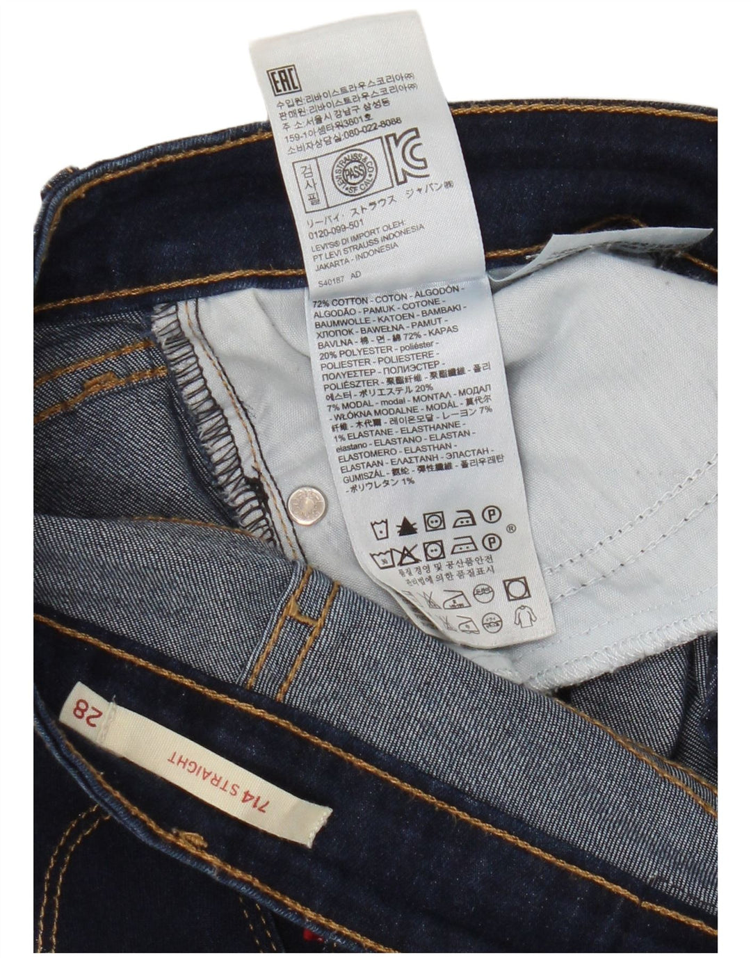 Levi's Damen 714 Straight Jeans W28 L30 Marineblaue Baumwolle
