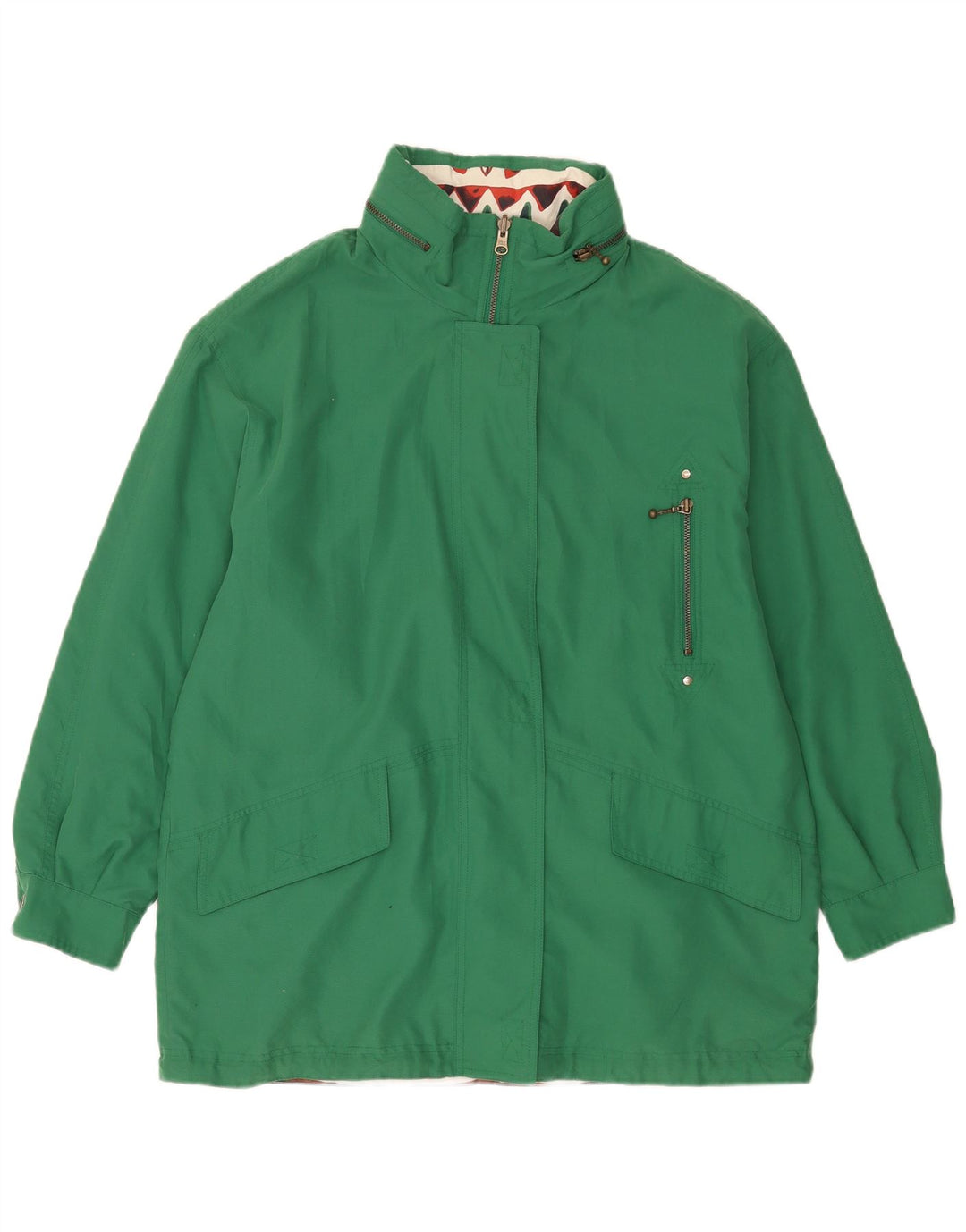 Vintage Damen Kapuzen-Wendejacke UK 16 Groß Grün Geometrisch