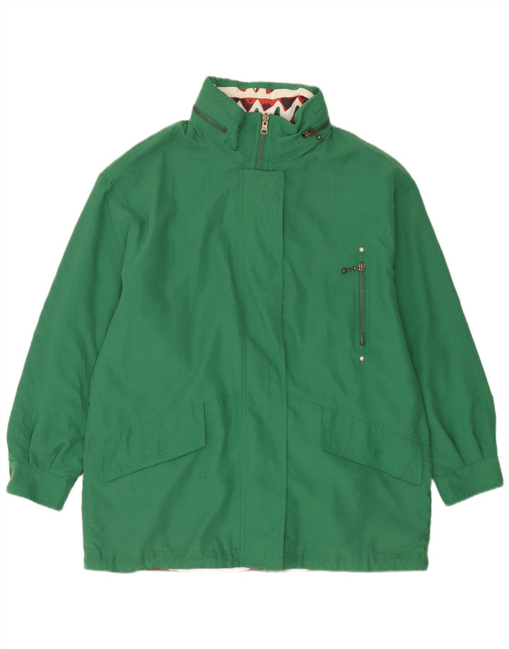 Vintage Damen Kapuzen-Wendejacke UK 16 Groß Grün Geometrisch