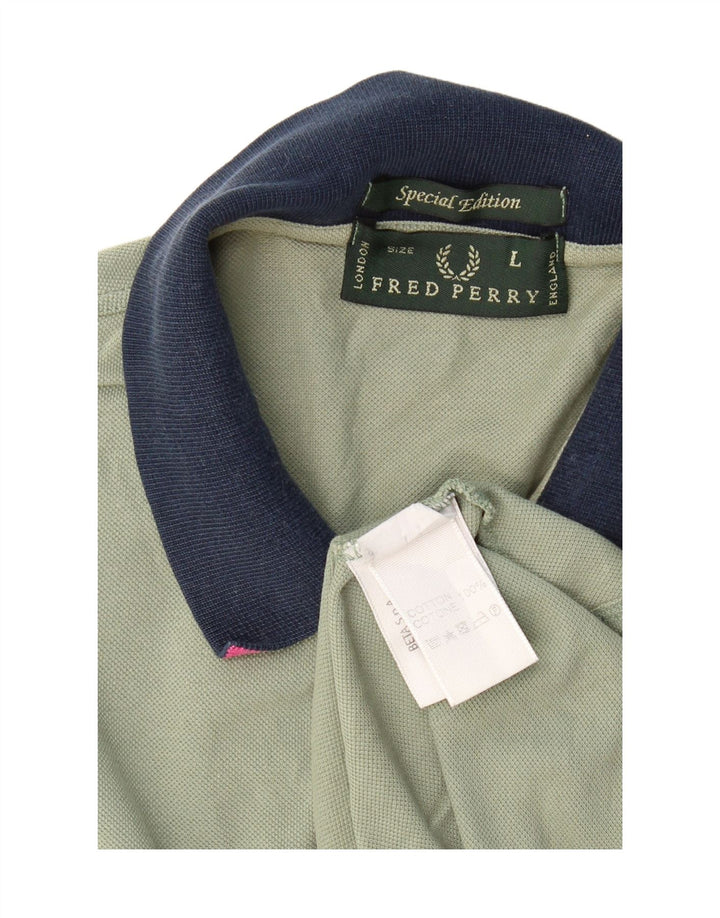 FRED PERRY Mens Polo Shirt Large Green Cotton