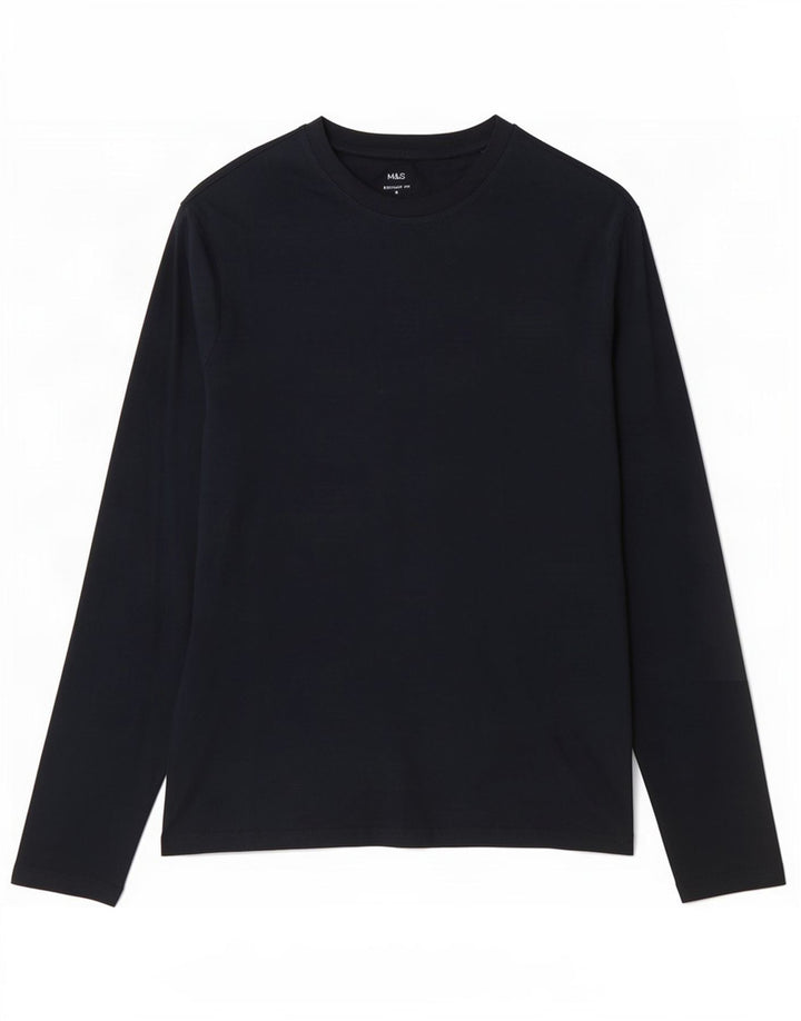 Marks & Spencer Herren-Oberteil mit normaler Passform, langärmelig, klein, marineblau, Baumwolle