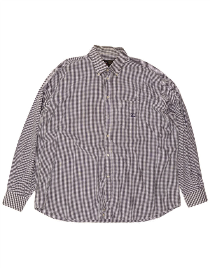 Paul & Shark Herren-Yachting-Hemd, Größe 47 18 1/2 2XL, marineblau karierte Baumwolle