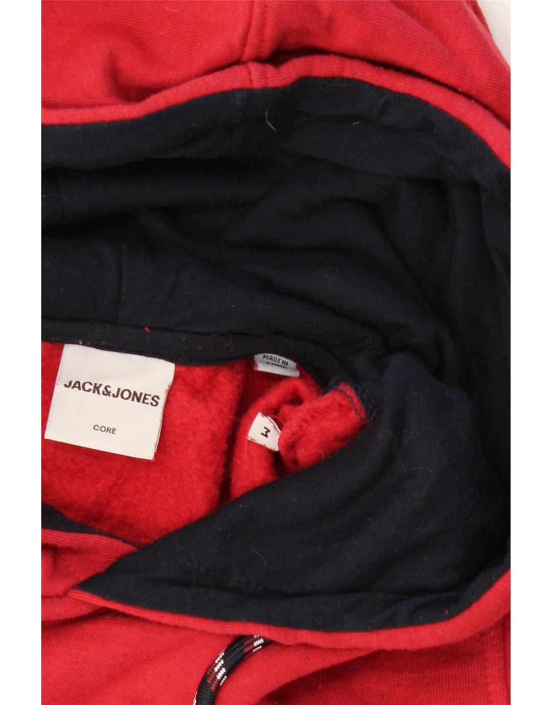 JACK & JONES Mens Graphic Hoodie Jumper Medium Red Polyester Vintage Jack & Jones and Second-Hand Jack & Jones from Messina Hembry 