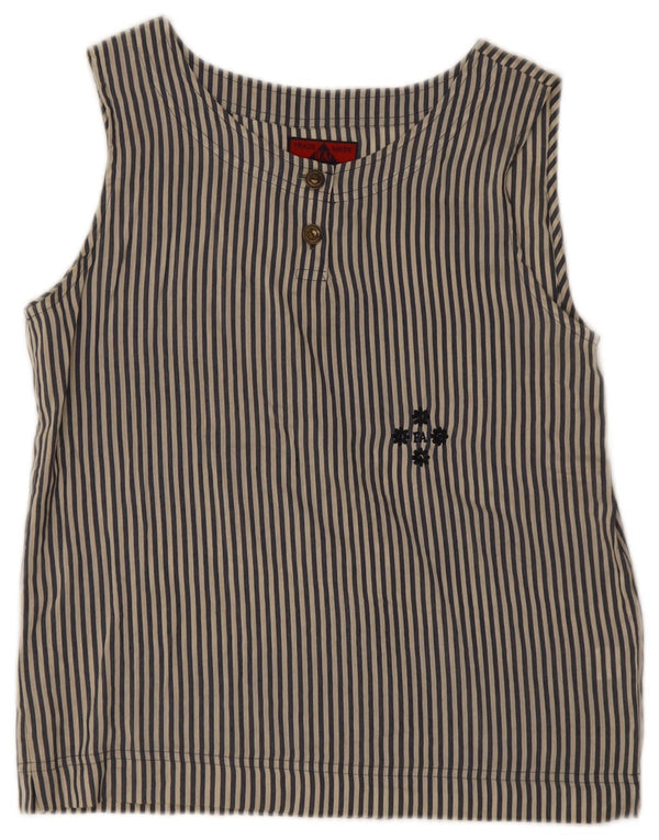 Vintage Damen Ärmelloses Blusentop UK 14 Mittelblau gestreift