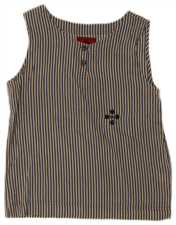 Vintage Damen Ärmelloses Blusentop UK 14 Mittelblau gestreift