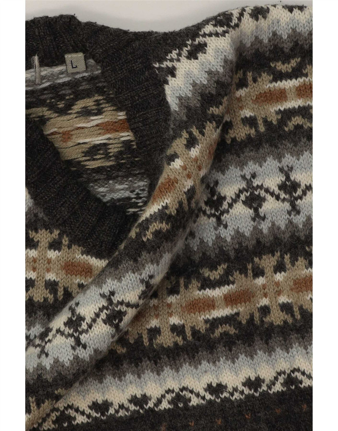 Lerros Herren-Pullover mit Rundhalsausschnitt, Größe L, Grau, Fair Isle