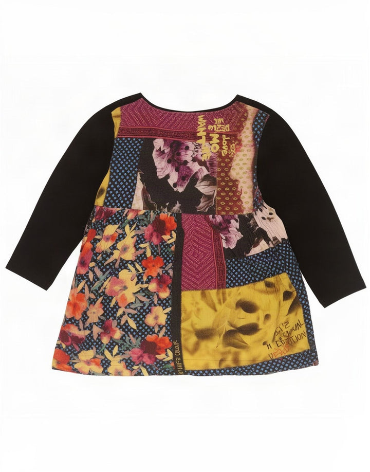 Desigual Damen Grafik-Langarmblusenoberteil UK 6 XS Schwarz Patchwork