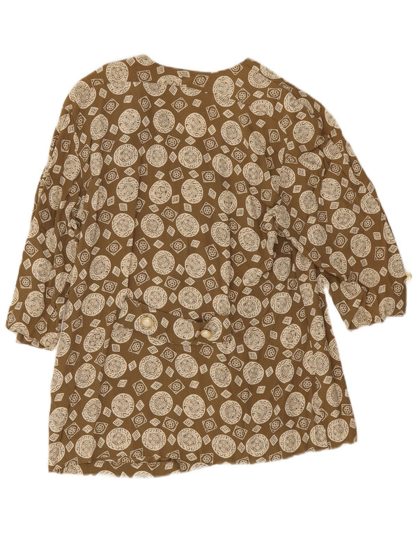 Vintage Damen 3/4-Ärmel-Hemdbluse IT 43 Medium Khaki Geometrisch Acetat