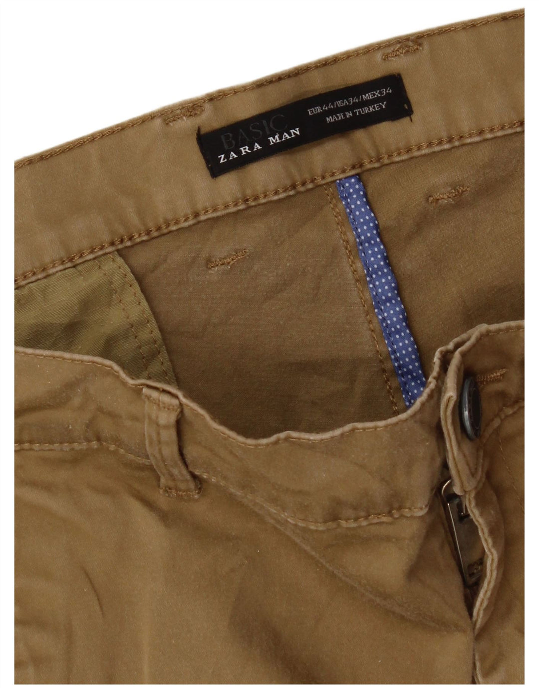 Zara Slim Chino-Hose für Herren, EU 44, Größe L, W34, L29, Beige