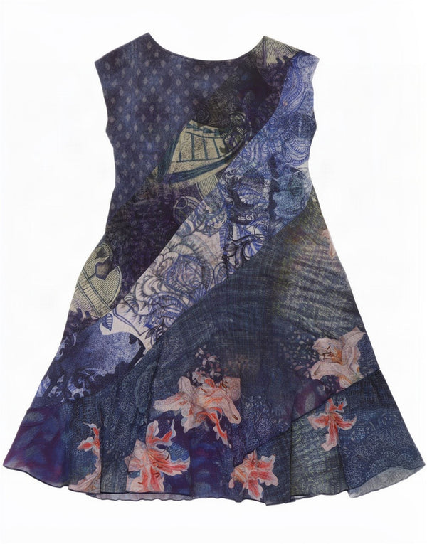 Desigual Damen Durchsichtiges ärmelloses A-Linien-Kleid UK 18 XL Blau geblümt