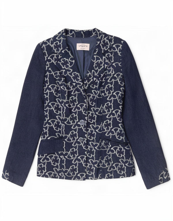 Ungaro Damen-Blazer mit 2 Knöpfen, Größe S, Marineblau, Blumenmuster