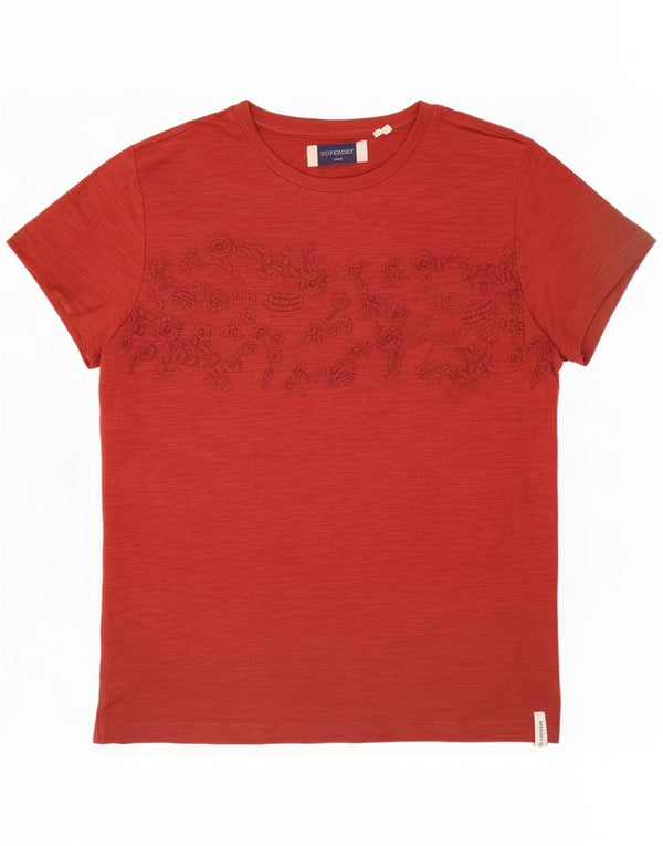 Superdry Grafik-T-Shirt-Oberteil für Damen UK 12 Mittelrote Blumen-Baumwolle