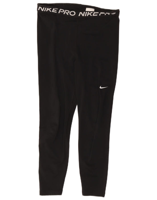 Nike Damen Dri Fit Crop Graphic Leggings UK 14 Large Schwarz Polyester