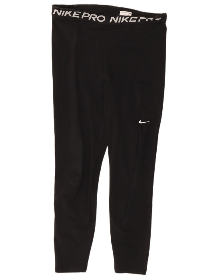 Nike Damen Dri Fit Crop Graphic Leggings UK 14 Large Schwarz Polyester