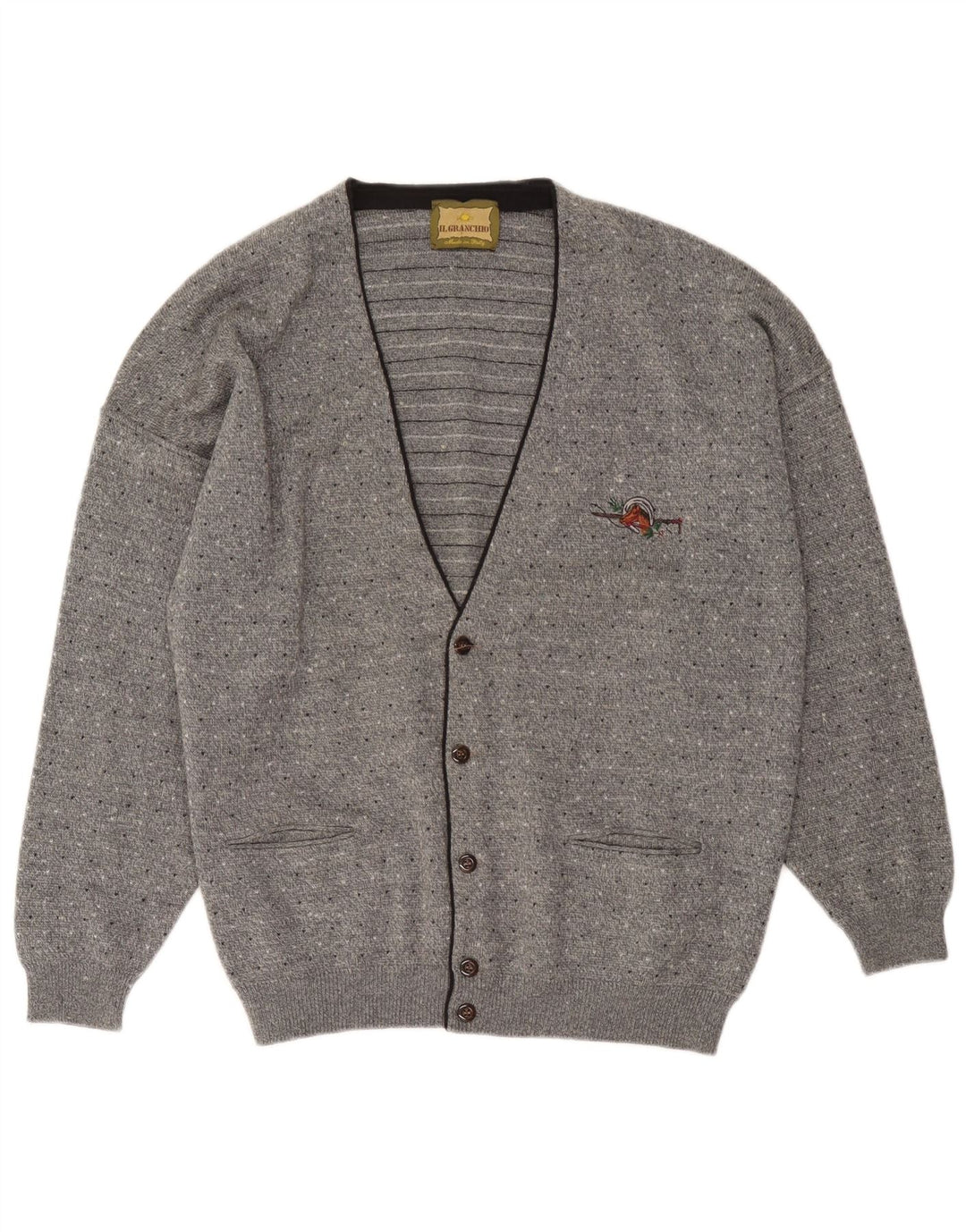 Il Granchio Herren-Strickjacke aus mittelgrau gesprenkelter Wolle