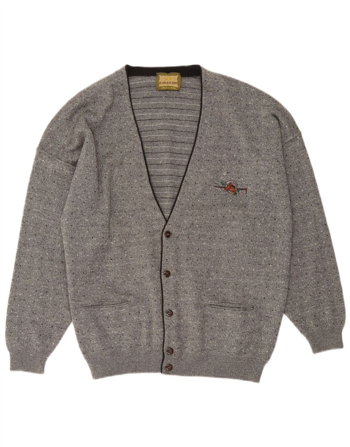 Il Granchio Herren-Strickjacke aus mittelgrau gesprenkelter Wolle