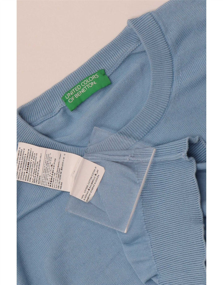 Benetton Herren-Pullover mit Rundhalsausschnitt, XL, blaue Baumwolle
