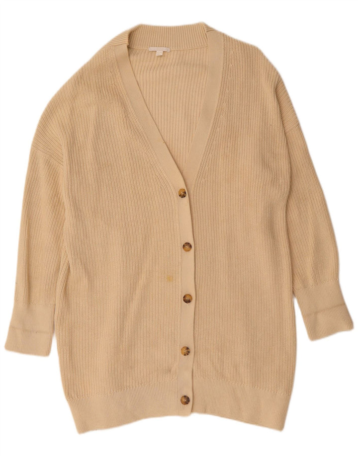 COS Langer, übergroßer Damen-Strickjackenpullover, UK 14, mittelbeige Baumwolle