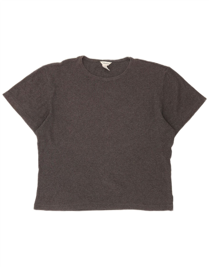 CALVIN KLEIN Damen Übergroßes T-Shirt-Oberteil UK 14 Mittelgraue Baumwolle