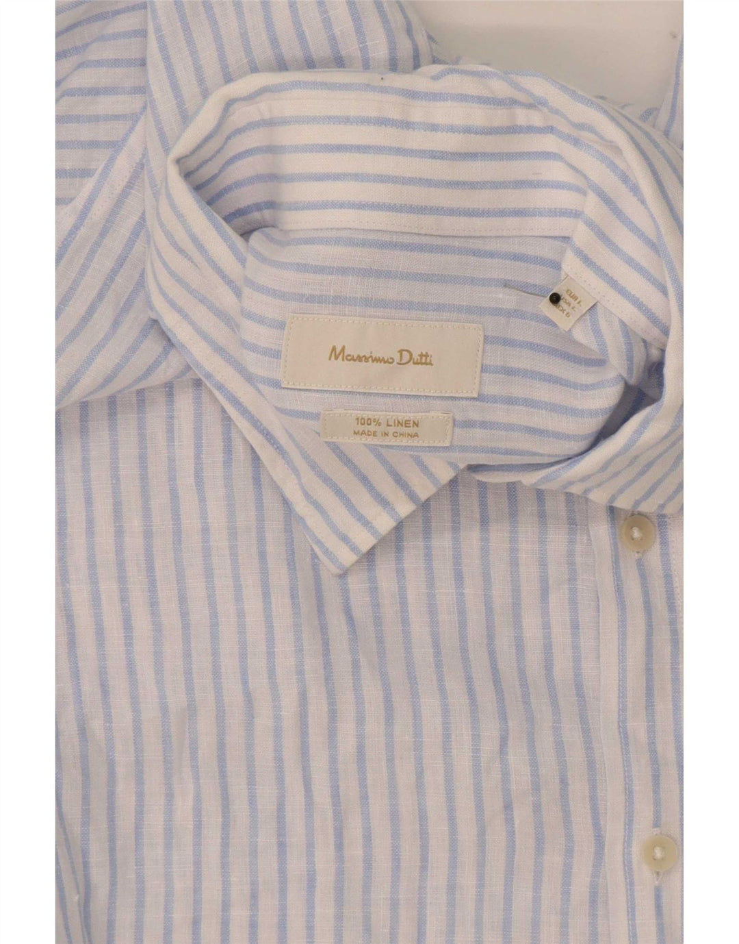 Massimo Dutti Herrenhemd, groß, blaues Nadelstreifen-Leinen