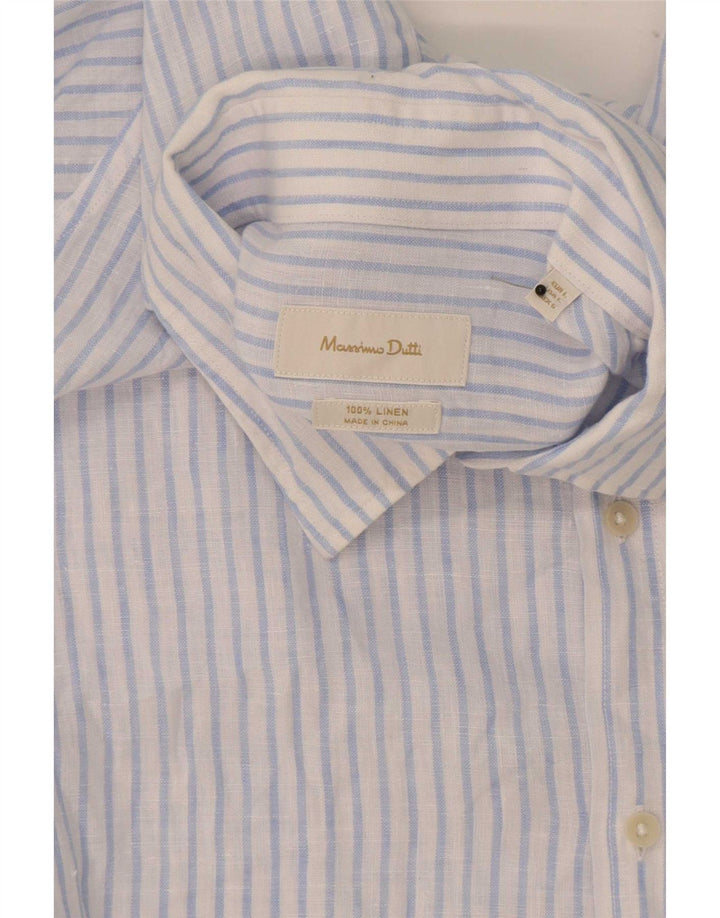 Massimo Dutti Herrenhemd, groß, blaues Nadelstreifen-Leinen