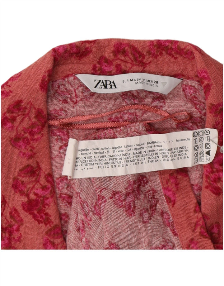 Zara Damen-Oversize-Kurzarm-Hemdbluse, Größe 44, Mittelrosa mit Blumenmuster