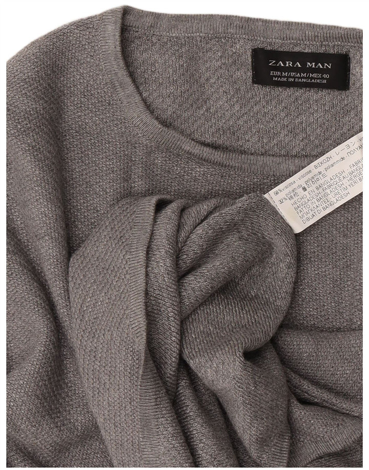 ZARA Herren-Pullover mit Rundhalsausschnitt, mittelgraue Viskose