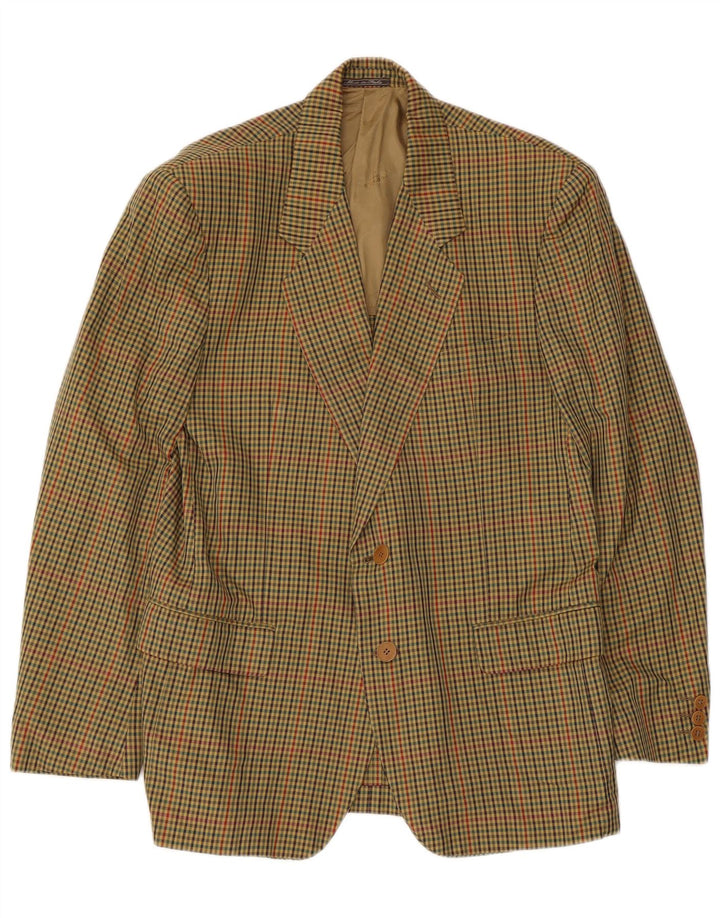 Monza Herren-Blazer mit 2 Knöpfen, Größe IT 48, mittelkhakifarbene Gingham-Baumwolle