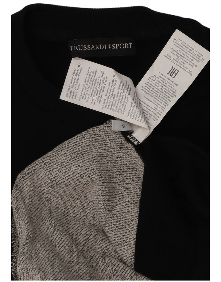TRUSSARDI Mens Sweatshirt Jumper Small Black Colourblock Cotton