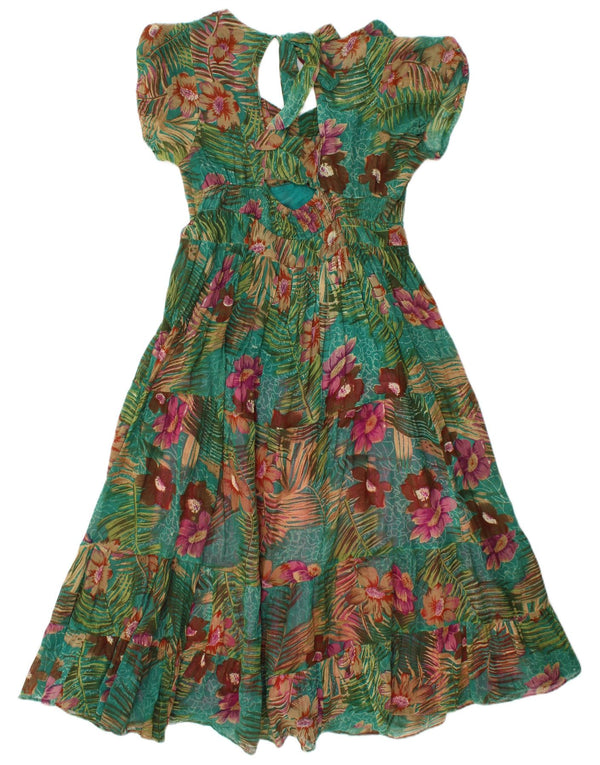 Vintage Damen-Stufenkleid UK 8 Small Grün geblümt