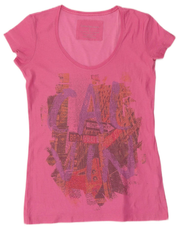CALVIN KLEIN JEANS Damen Grafik T-Shirt Top UK 10 Small Rosa Baumwolle