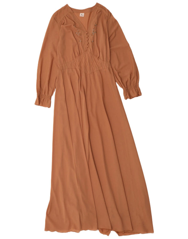 Vintage Damen Maxikleid UK 12 Mittelbraun