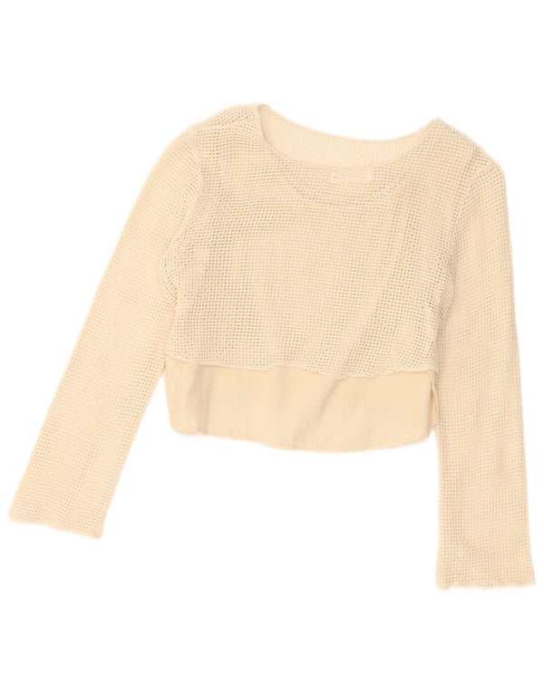Zara Mädchen Crop Crochet Top Langarm 13-14 Jahre Beige Baumwolle