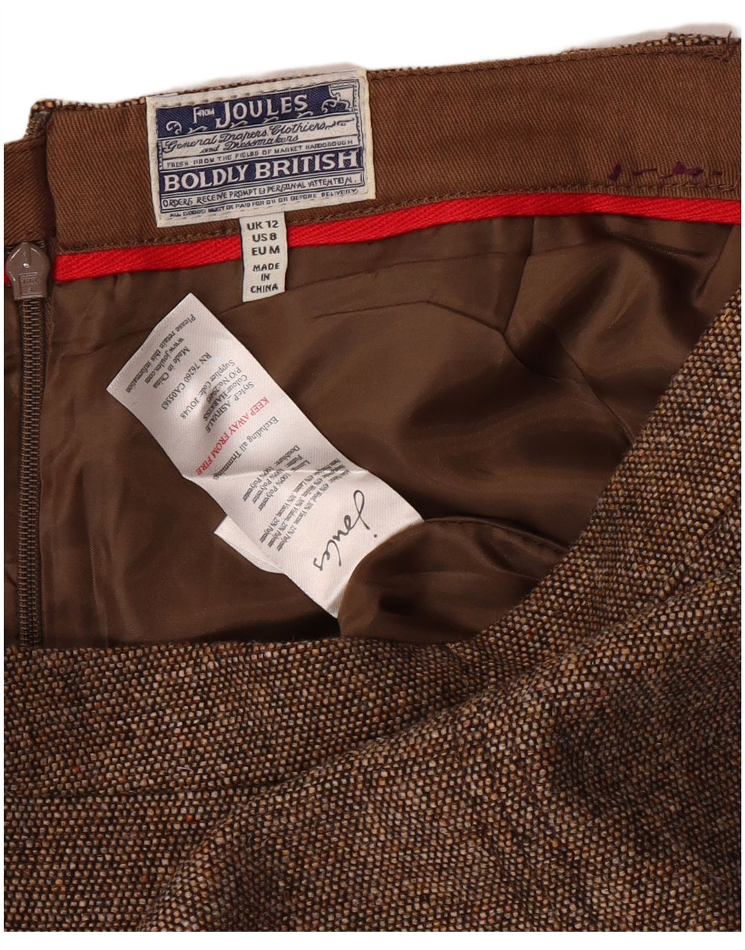 JOULES Damen Bleistiftrock UK 12 Medium W28 Braune Wolle