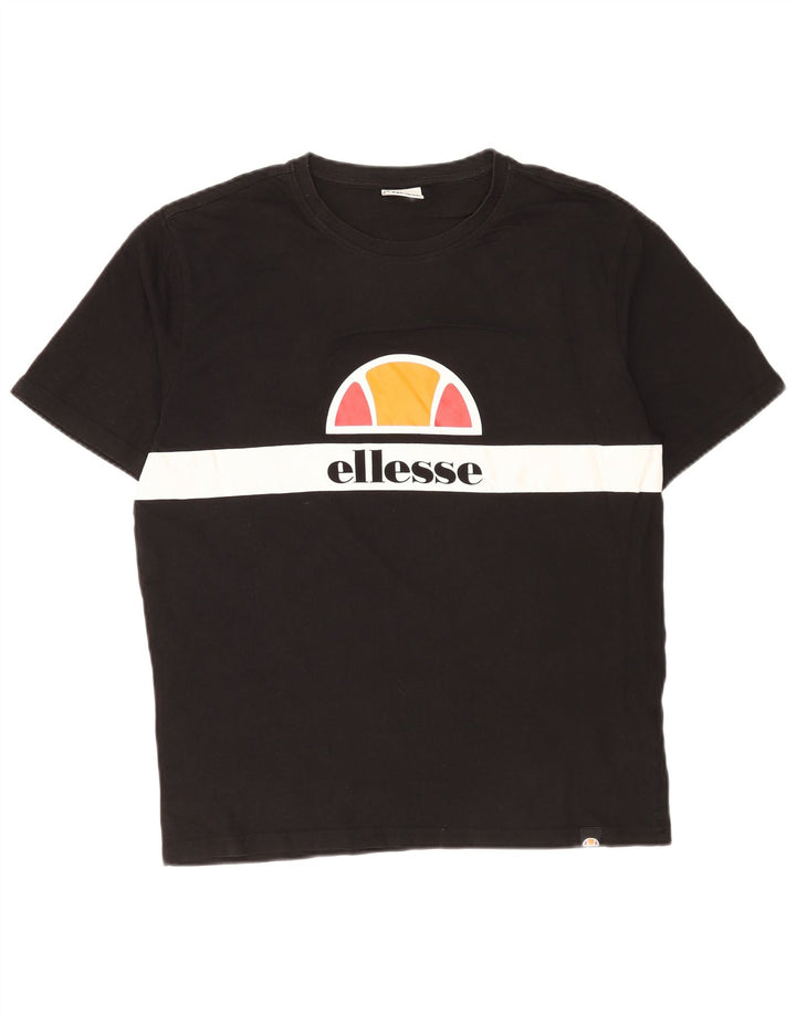 Ellesse Herren-Grafik-T-Shirt-Oberteil aus mittelschwarzer Colourblock-Baumwolle