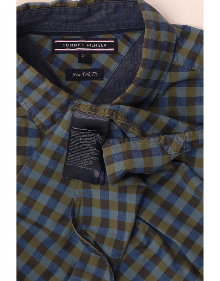 Tommy Hilfiger Herrenhemd XL, blaue Gingham-Baumwolle
