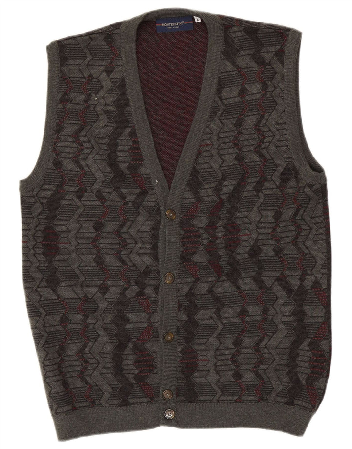 Montecatini Herren-Strickjacke, ärmellos, XL, graue, geometrische Wolle