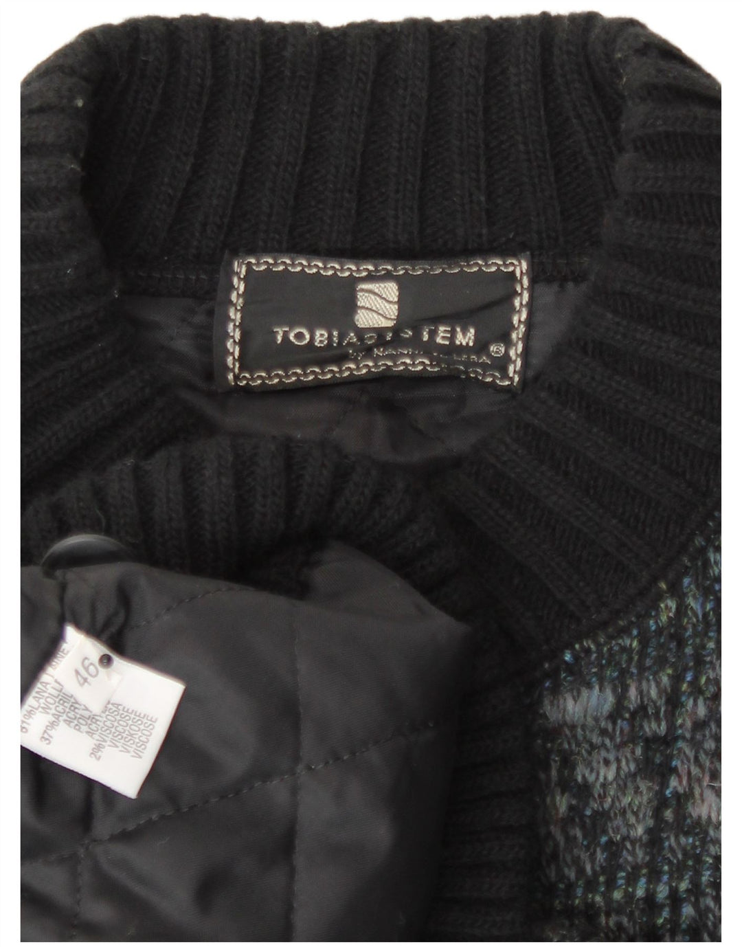 Tobia System Herren-Strick-Bomberjacke, EU 46, klein, marineblau, kariert, Wolle, Retro