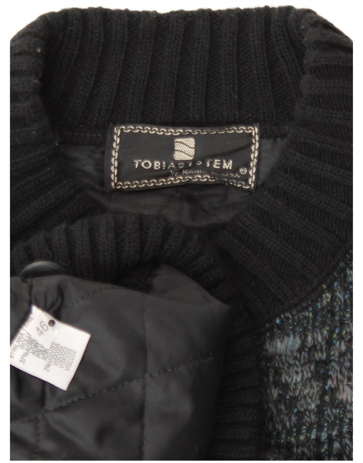 Tobia System Herren-Strick-Bomberjacke, EU 46, klein, marineblau, kariert, Wolle, Retro