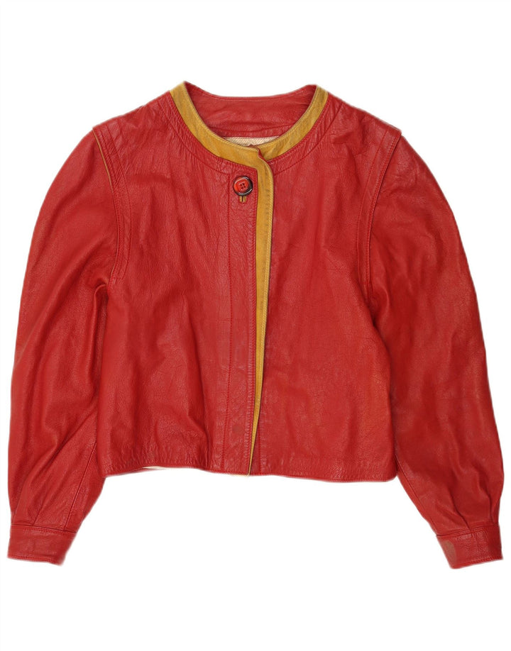 Marcos Damen Crop Lederjacke IT 44 Mittelrotes Colourblock-Leder