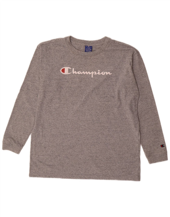 CHAMPION Mens Graphic Top Long Sleeve Large Grey Flecked
