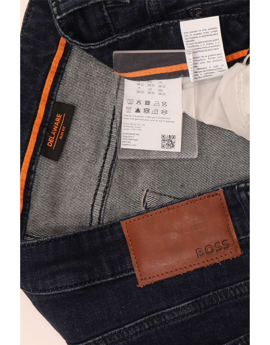 Hugo Boss Herren Delaware Slim Jeans W38 L32 Marineblaue Baumwolle