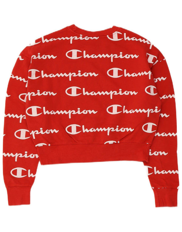 Champion Womens Crop Graphic Oversized Sweatshirt Pullover UK 6 XS Rote Baumwolle