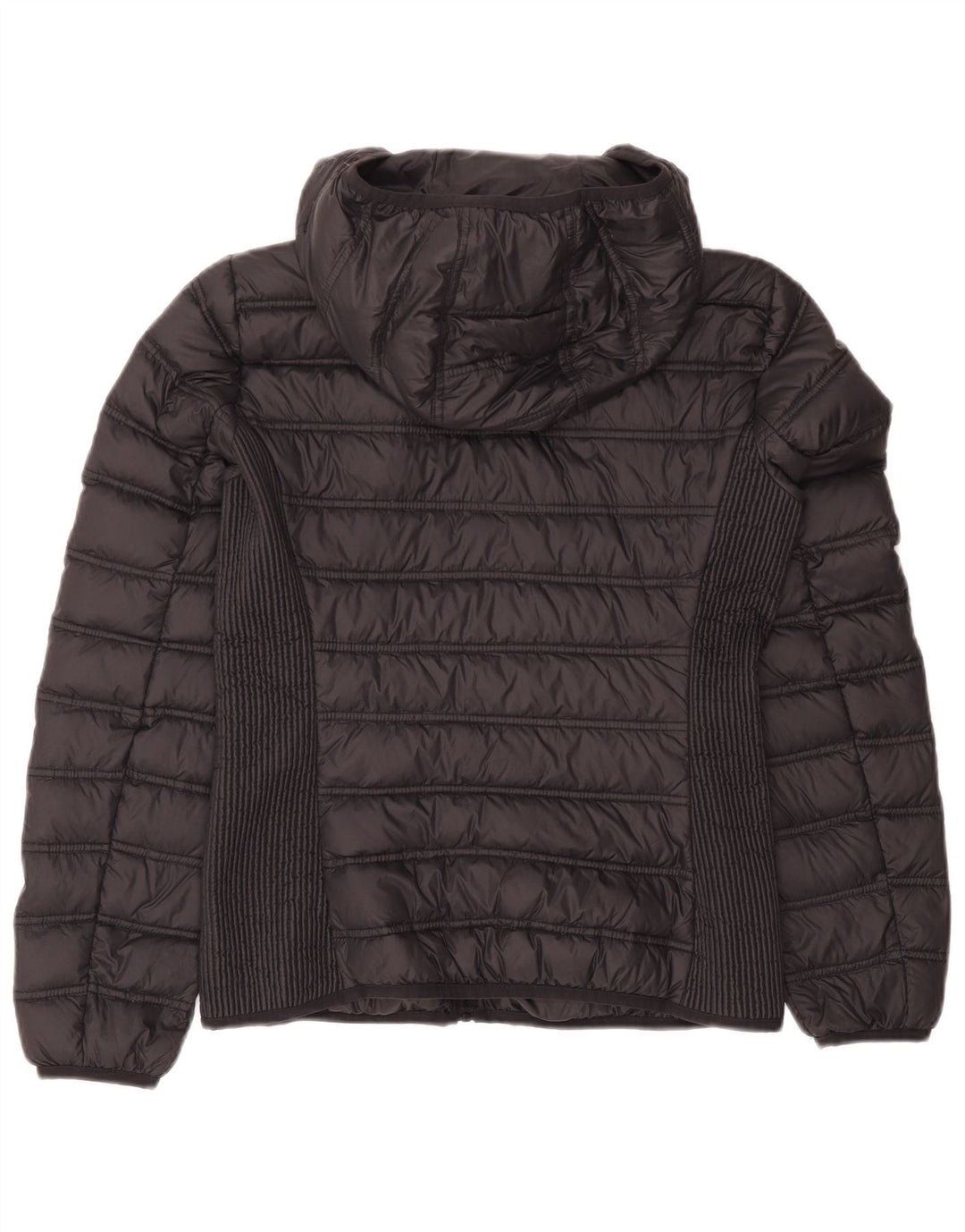 Wattierte Vintage-Damenjacke mit Kapuze, UK 12, mittelgraues Colourblock-Polyamid