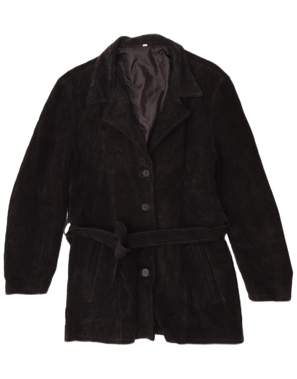 Vintage Damen 4-Knopf-Wildlederjacke UK 6 XS Schwarzes Leder