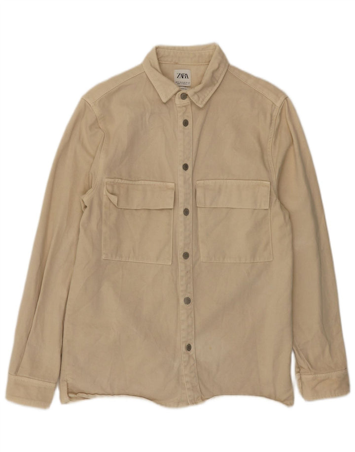 ZARA Herren-Jeanshemd mit entspannter Passform, mittelbeige Baumwolle